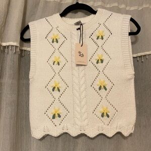 Sincerely Jules White and Yellow Crew Neck Sweater